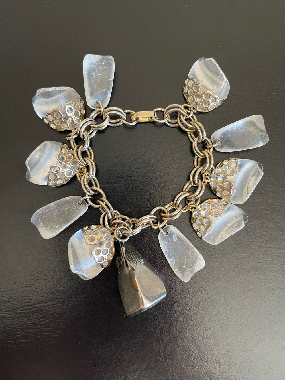 Vintage clear lucite charm bracelet.
